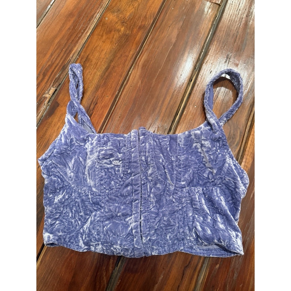 Lavender Crushed Velvet Corset Top Womens Small Bustier Crop Y2K Fairy Grunge‎